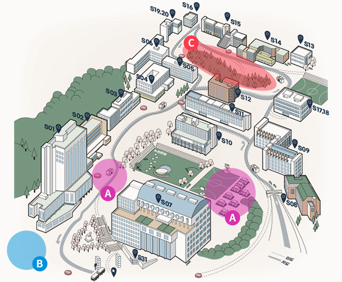 승학캠퍼스 A구역 운동장 주변 주차장,B구역 낙동 주차장,C구역 승학 주차장